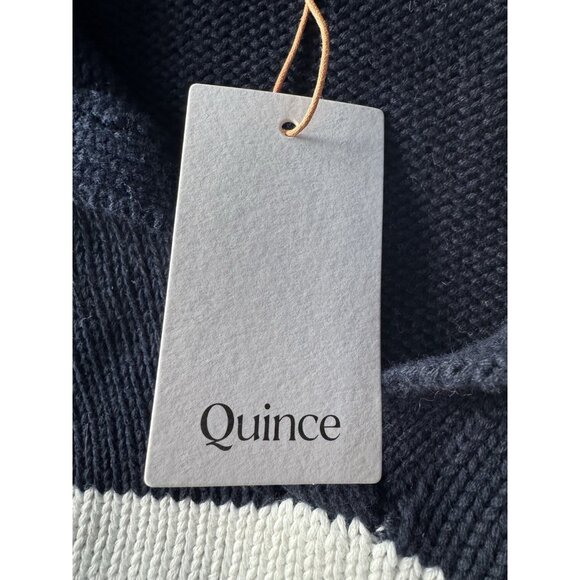 NWT Quince Womans XL 100% Organic Cropped Cotton Polo Sweater Navy White Striped - Picture 6 of 11